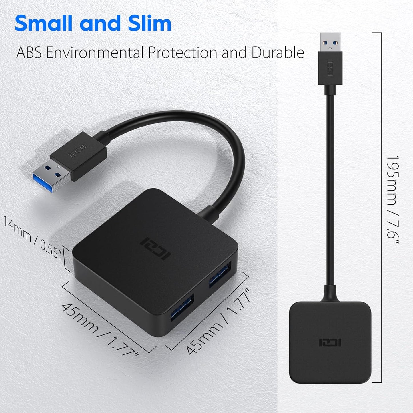 USB 3.0 Hub, Ultra Slim USB Splitter with 4-Port USB 3.0 Data Hub Converter Adapter for Macbook, Mac Pro/Mini, Imac, Surface Pro, XPS, Notebook PC, USB Flash Drives, Mobile HDD, and More
